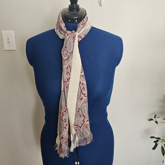 Emanuel Ungaro Paisley Silk Oblong Scarf – Red & Ivory Long Designer Wrap - Picture 1 of 5